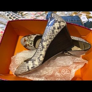 Tory Burch Snakeskin wedges. Never worn.